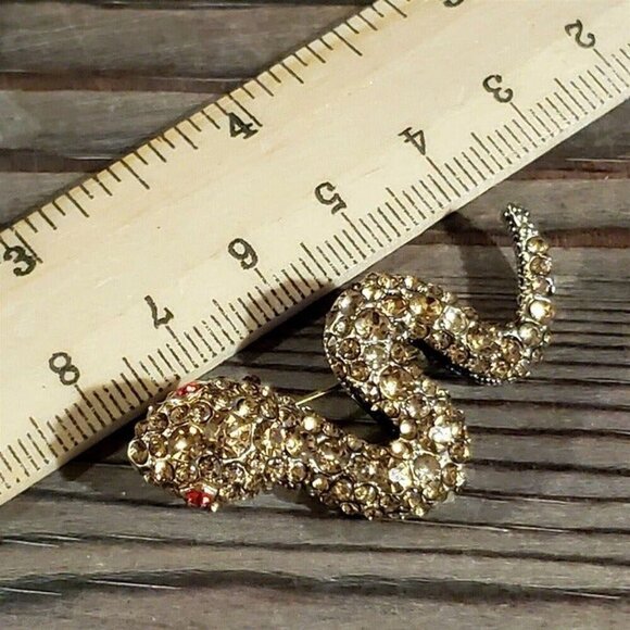 Vintage Austrian Crystal Champagne Bronze Snake Lapel Coat Sweater Pin Brooch - Picture 7 of 7